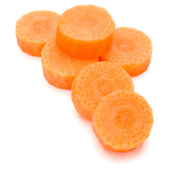 Chopped carrot slices isolated on white background cutout