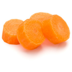 Chopped carrot slices isolated on white background cutout