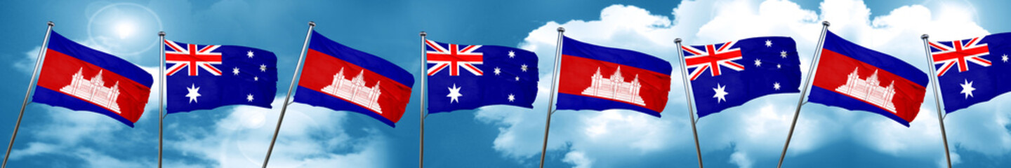 Cambodia flag with Australia flag, 3D rendering