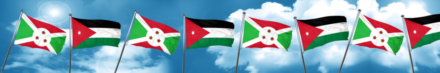 Burundi flag with Jordan flag, 3D rendering