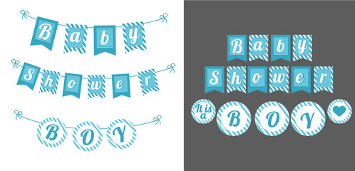 Printable template flags. Banner Baby Shower Party. It's a boy.