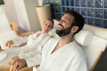 Couple enjoying wellness spa resort treatments