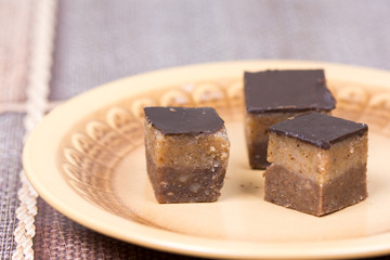 Homemade chocolate bajadera cookies on the plate