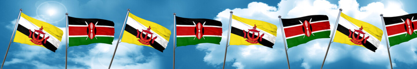Brunei flag with Kenya flag, 3D rendering
