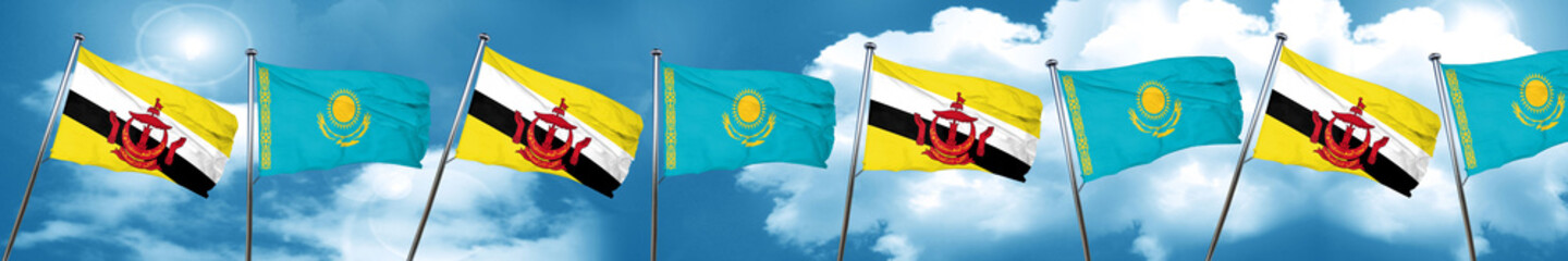 Brunei flag with Kazakhstan flag, 3D rendering