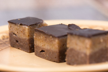 Homemade chocolate bajadera cookies on the plate