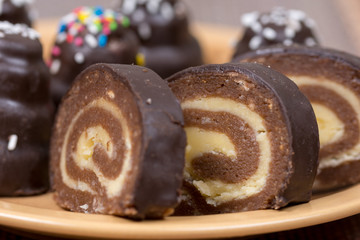 Mixed homemade chocolate cookies on the plate