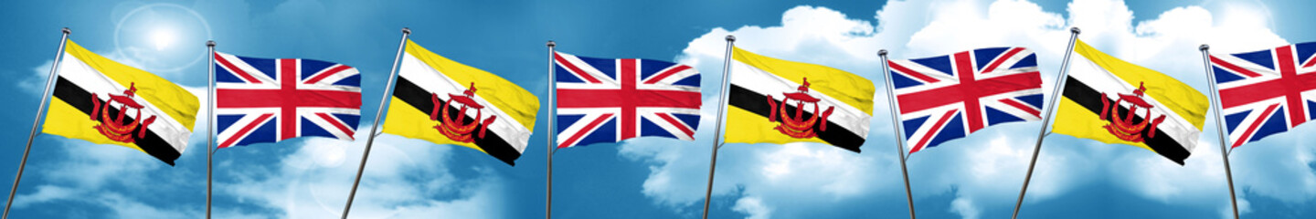 Brunei flag with Great Britain flag, 3D rendering