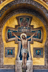 Mosaic with Jesus Christ at the Church of the Savior on blood in Saint-Petersburg, Russia.