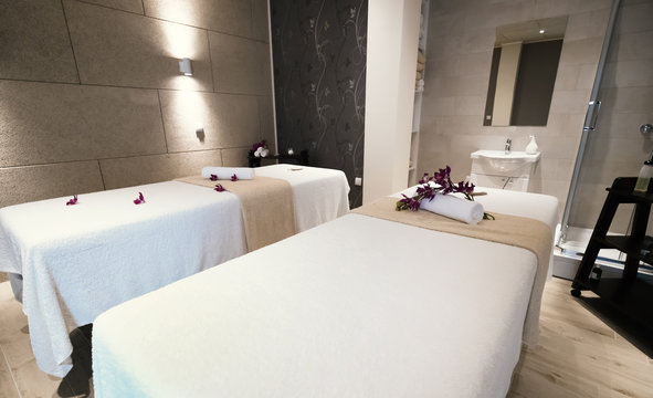 Massage beds in spa resort room