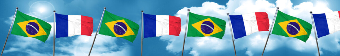 Brasil flag with France flag, 3D rendering