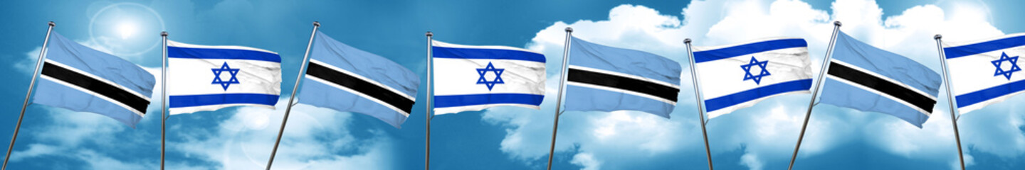 Botswana flag with Israel flag, 3D rendering