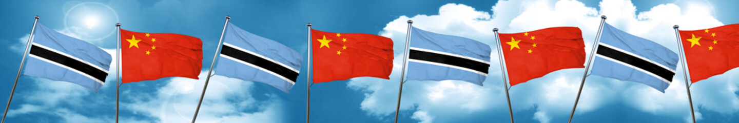 Botswana flag with China flag, 3D rendering