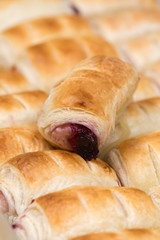 Cherry cream puff pastry closeup macro