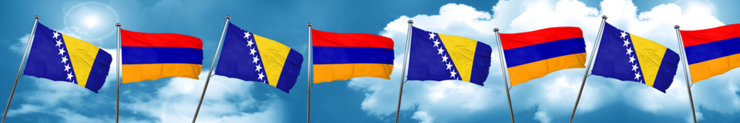 Bosnia and Herzegovina flag with Armenia flag, 3D rendering
