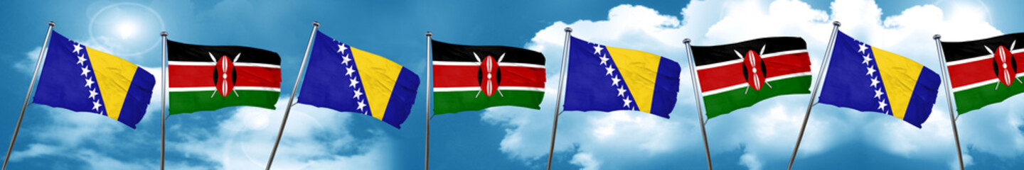 Bosnia and Herzegovina flag with Kenya flag, 3D rendering
