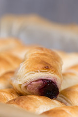 Cherry cream puff pastry closeup macro