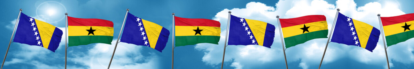 Bosnia and Herzegovina flag with Ghana flag, 3D rendering