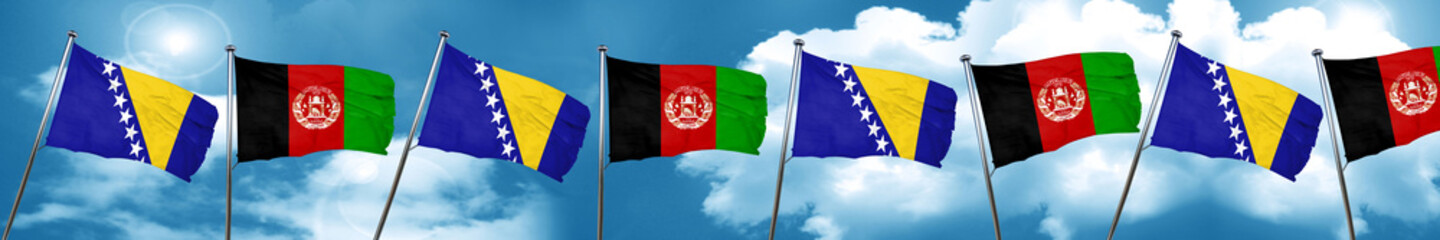 Bosnia and Herzegovina flag with afghanistan flag, 3D rendering