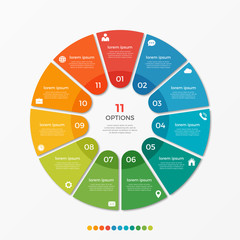Circle chart infographic template with 11 options  for presentations, advertising, layouts, annual reports