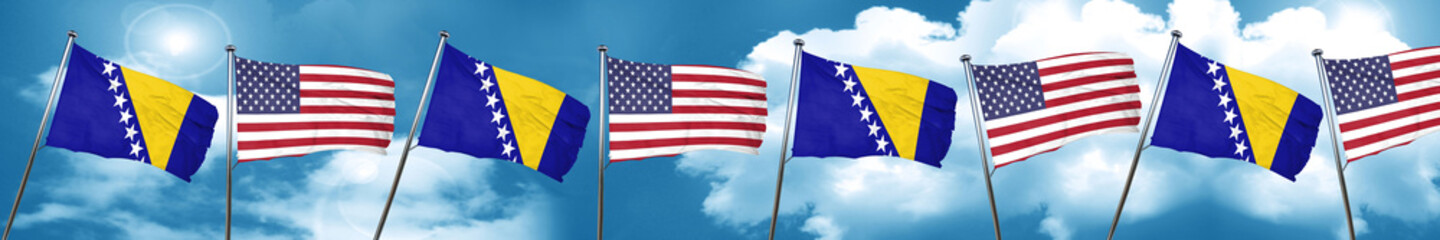 Bosnia and Herzegovina flag with American flag, 3D rendering