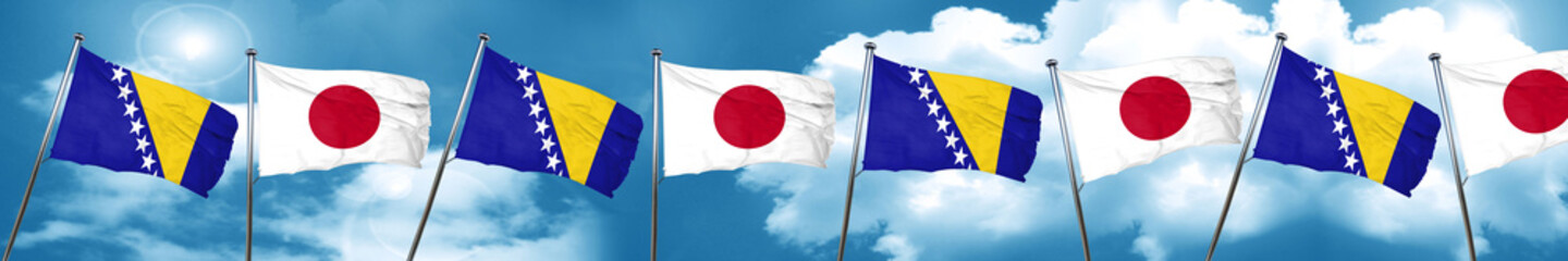 Bosnia and Herzegovina flag with Japan flag, 3D rendering