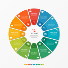 Circle chart infographic template with 12 options  for presentations, advertising, layouts, annual reports - obrazy, fototapety, plakaty