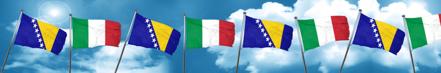 Bosnia and Herzegovina flag with Italy flag, 3D rendering