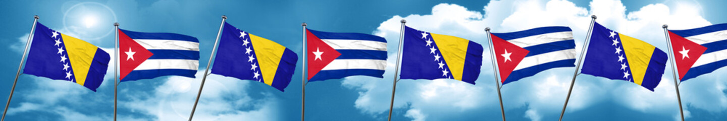 Bosnia and Herzegovina flag with cuba flag, 3D rendering
