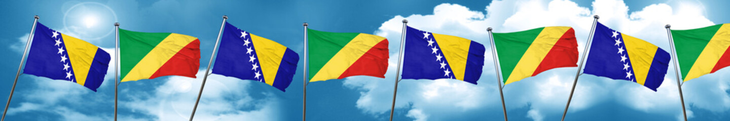 Bosnia and Herzegovina flag with congo flag, 3D rendering