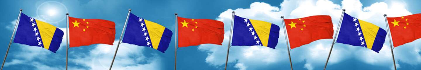 Bosnia and Herzegovina flag with China flag, 3D rendering