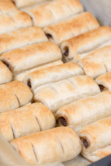 Chocolate cream puff pastry on the baking tray