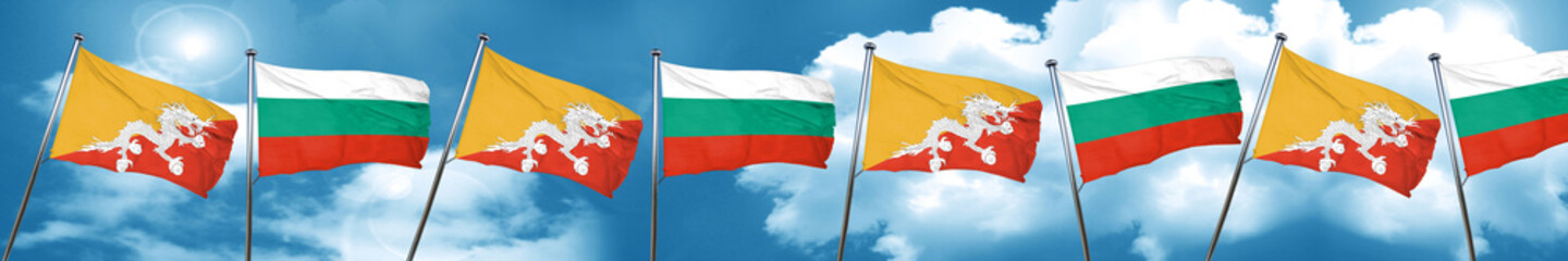 Bhutan flag with Bulgaria flag, 3D rendering