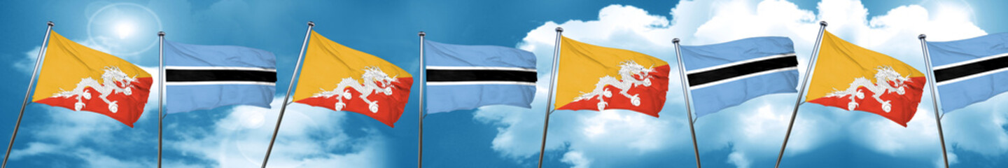 Bhutan flag with Botswana flag, 3D rendering