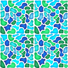 Seamless pattern. Mosaic style background with colorful spots. Blue, green, turquoise shades. Vector illustration.