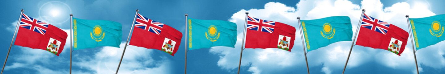 bermuda flag with Kazakhstan flag, 3D rendering