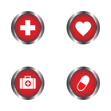Heart, pills, First Aid kit and First Aid sign icon vector design isolated on white background 