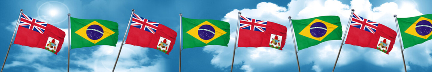 bermuda flag with Brazil flag, 3D rendering