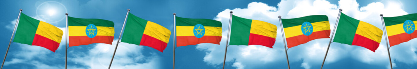 Benin flag with Ethiopia flag, 3D rendering