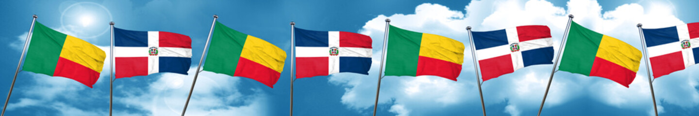Benin flag with Dominican Republic flag, 3D rendering