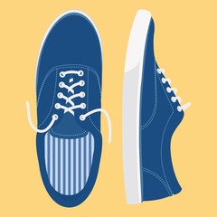  Blue sneakers. Light brown background. Vector.