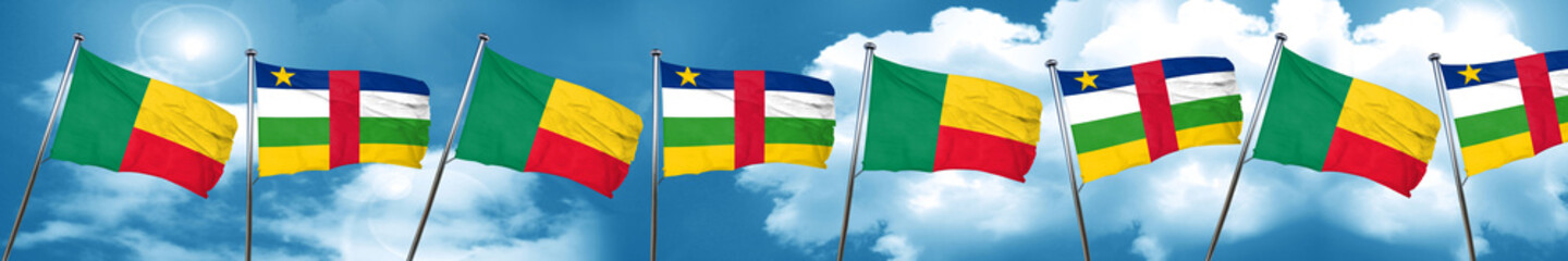Benin flag with Central African Republic flag, 3D rendering
