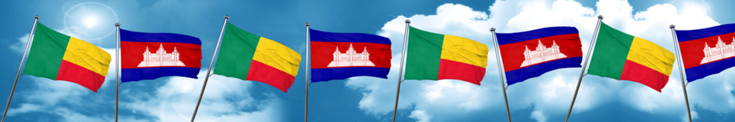 Benin flag with Cambodia flag, 3D rendering