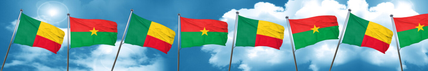 Benin flag with Burkina Faso flag, 3D rendering