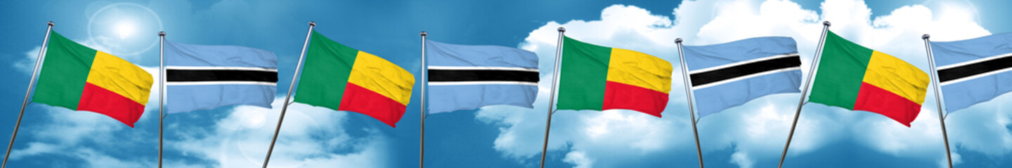 Benin flag with Botswana flag, 3D rendering