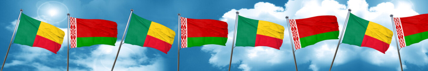Benin flag with Belarus flag, 3D rendering