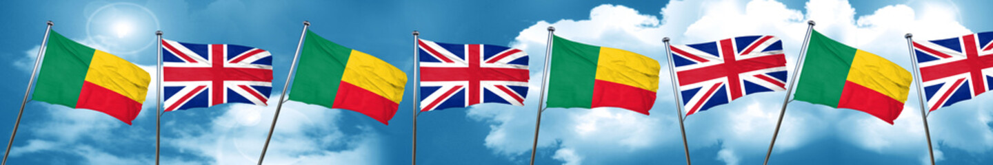 Benin flag with Great Britain flag, 3D rendering