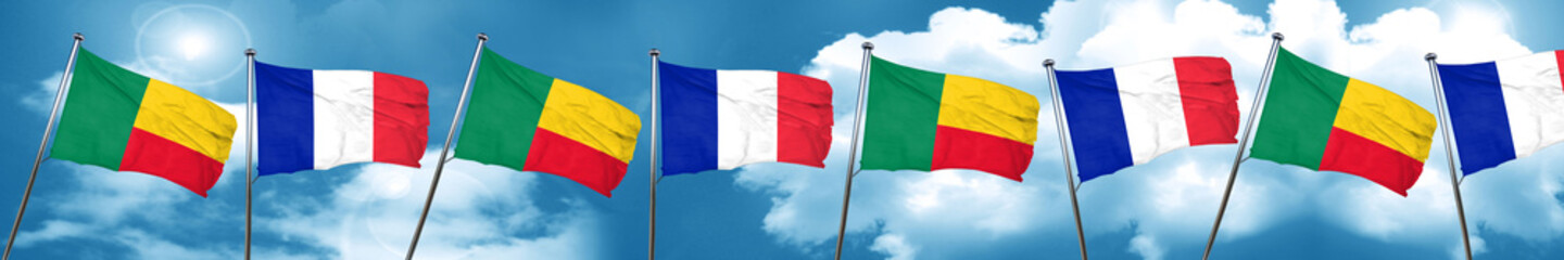 Benin flag with France flag, 3D rendering