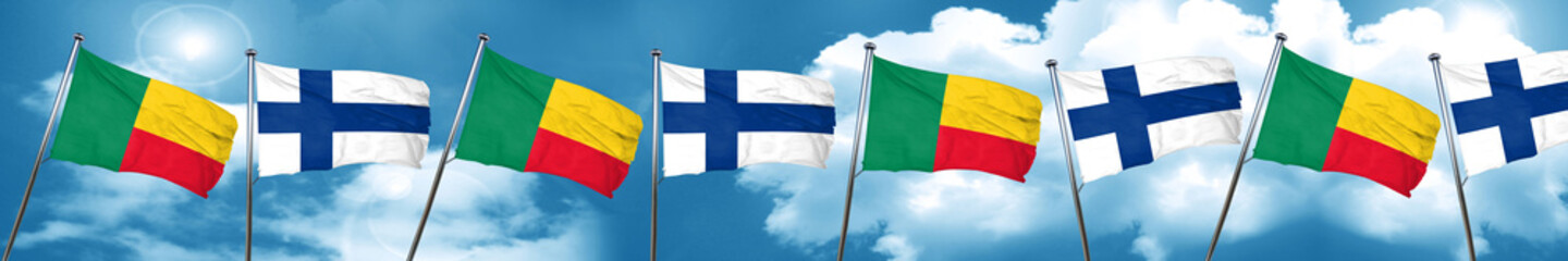 Benin flag with Finland flag, 3D rendering
