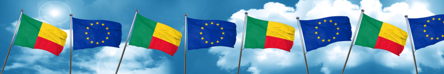 Benin flag with european union flag, 3D rendering